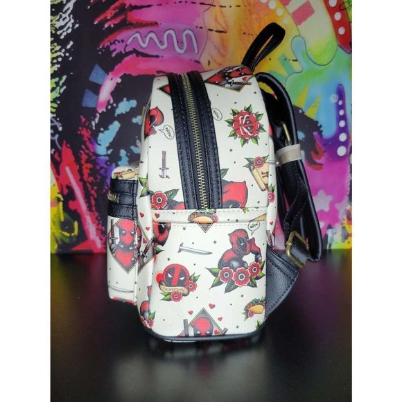 Loungefly Deadpool Tattoo addition all over print mini backpack new with tags main image 4